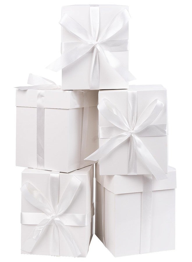 Jaywayang 5 Pack White Gift Boxes with Lids, Ribbons and Tissue Papers Square Gift Boxes - 7.1 Inch - Birthday, Wedding, Presents Wrapping, Mother's Day, Valentine's Day Decoration Party Favor Boxes. - Image 1